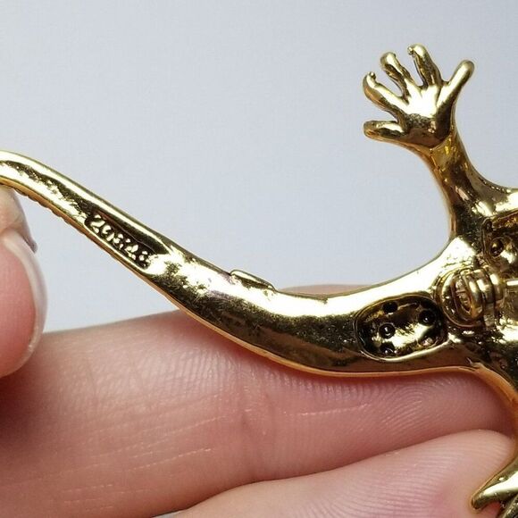 Vintage Lizard Brooch, Gold Tone Gecko, Figural Animal Signed Estate - Picture 4 of 7